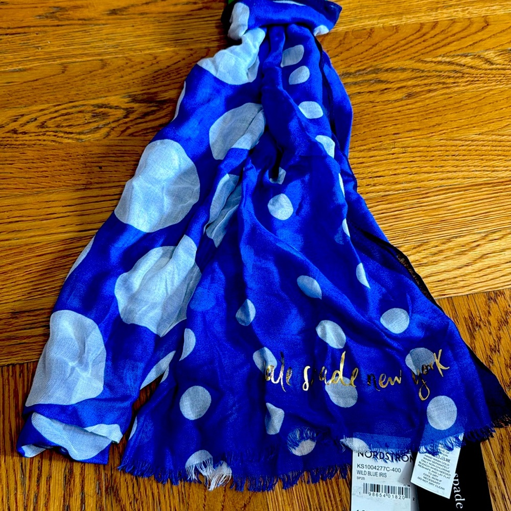 Kate Spade Dot Oblong Scarf in Blue and White NWT